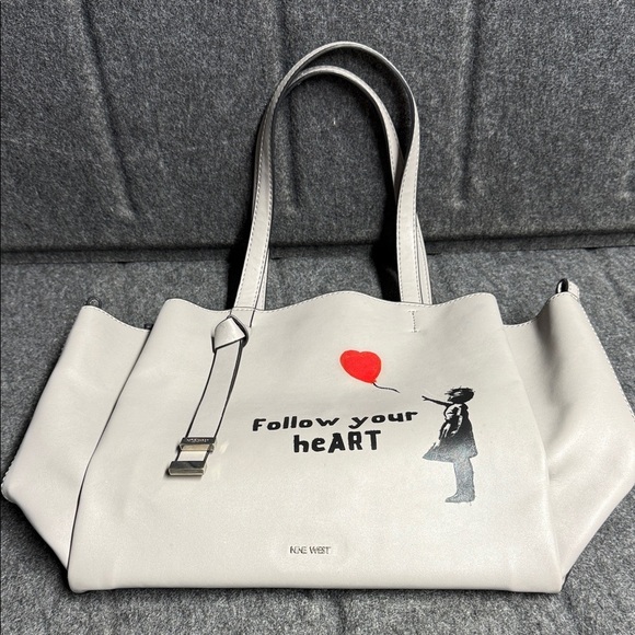 Nine West Grey Tote with Red Heart Accent - Picture 1 of 11